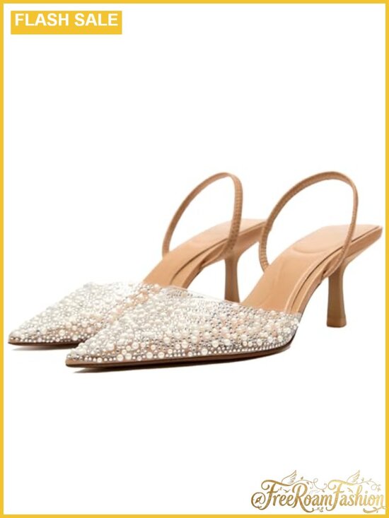 Shoes - Kitten Heels Pointed Toe Mesh Rhinestone Heeled Sandals Clear PVC Stiletto Mid